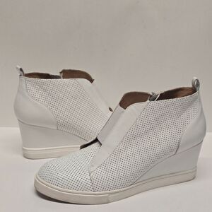 Linea Paolo White Leather Wedged Felicia Sneaker Booties Women's 9.5